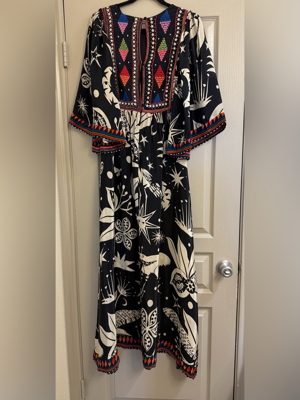 NWT Anthropologie Farm Rio Black & White Cerrado Sky Maxi Dress boho - Picture 14 of 15